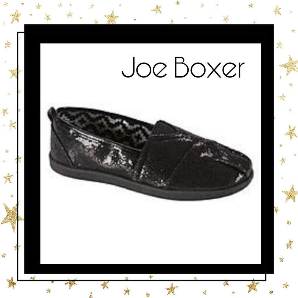 NWT Joe Boxer Black Glitter Slip On Loafers 3